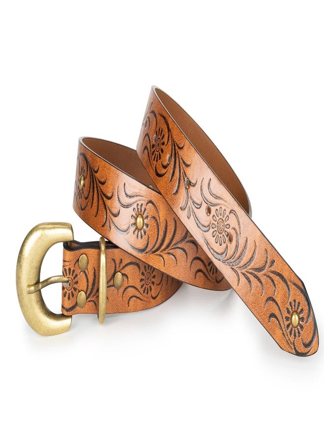 XuoAz Women Leather Belt for Jeans Pants Western Cowboy Cowgirl Belt Embossed Floral Country Belts with Gold Buckle - Image 5